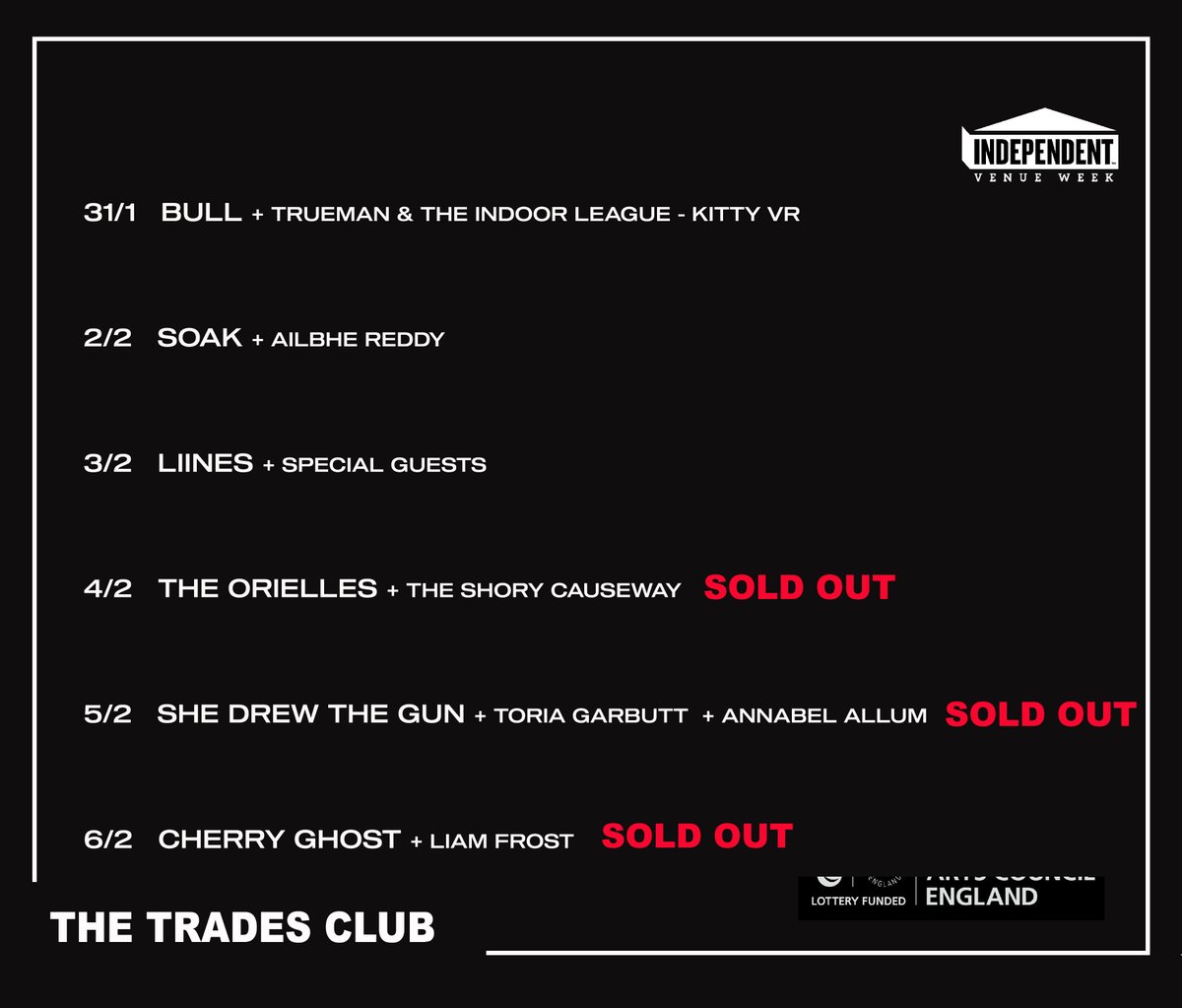Independent Venue Week is here! We've got a busy week ahead and hope to see you at <a href="/thetradesclub/">The Trades Club</a> or a venue near you. Thanks to the @IVW_UK team for all they do to support grass roots venues like ours.
#IVW22