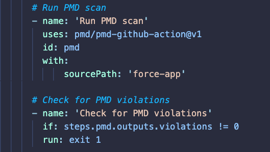 And here's the updated config with the official <a href="/pmd_analyzer/">PMD Code Analyzer</a> GitHub Action: github.com/trailheadapps/…

Thanks <a href="/rsoesemann/">Robert Sösemann</a> for mentioning it.
PMD GitHub Action repo: github.com/pmd/pmd-github…