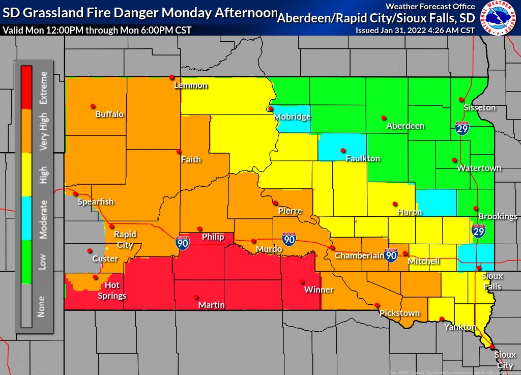 Grasslands Fire Danger rating

 1-31-2022
 
*Very High* 

 Open Burning is prohibited in Pennington County SD 
  #OneLessSpark https://t.co/0u8rW51idv https://t.co/FmLIQZ1I6t
