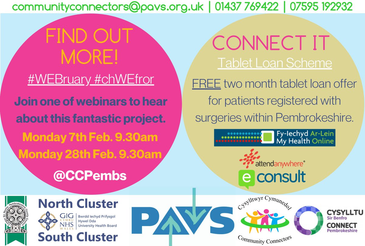 CCPembs's tweet photo. For 18 months weโve been loaning tablets into the Pembrokeshire community and have helped over 150 individuals remain connected to loved ones. Weโre holding two webinars to share out story this #WEBruary #chWEfror
Mon 7 Feb/Mon 28 Feb @ 9.30am
Join us!
https://t.co/sdBfh9BKMb https://t.co/i2TLzRZg1d