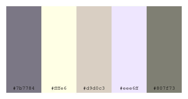 ColPaletteBot's tweet photo. Beep beep, here's a pretty color palette for you!
color-scheme.js parameters used:
- hue: 269
- variation: pale
- colors: #7b7784, #ffffe6, #d9d0c3, #eee6ff, #807f73
Have a lovely day!
#twitterbot #colorpalette #colors #palette #prettycolors https://t.co/Vw02NeQLmh