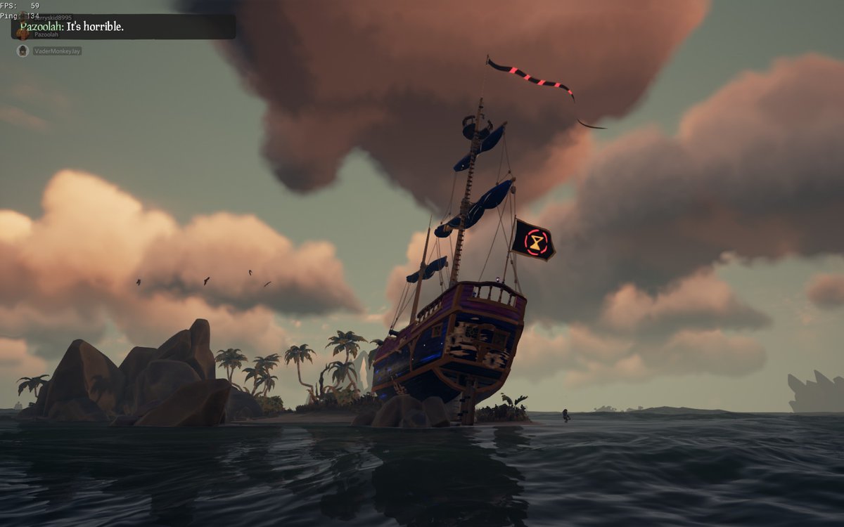 VaderMonkeyGam1's tweet photo. I've come to this realisation, I'm not great at parking Brig's @Pazoolah 🙈😂 **this happened during my 24hour stream last week #PirateFail #VaderMonkeyCantParkABoat @SeaOfThieves @RareLtd #BewareOfTheVaderMonkey https://t.co/ABRrB5cQgE