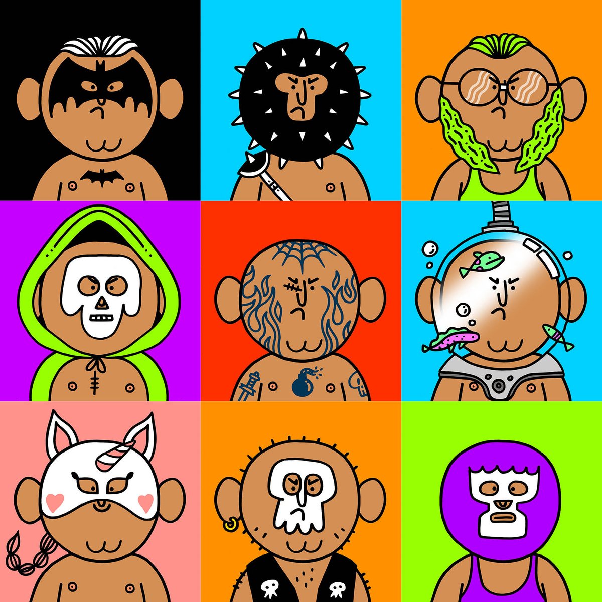 AngryWrestlers's tweet photo. Say hello to the Angry Wrestlers - a new NFT collection of 50 limited edition, super colourful, uniquely crafted wrestlers about to launch soon. #nft #nfts #nftcommunity #illustration #illustrator #wrestlers created by @woodywoods https://t.co/fUAAOOnOdU
