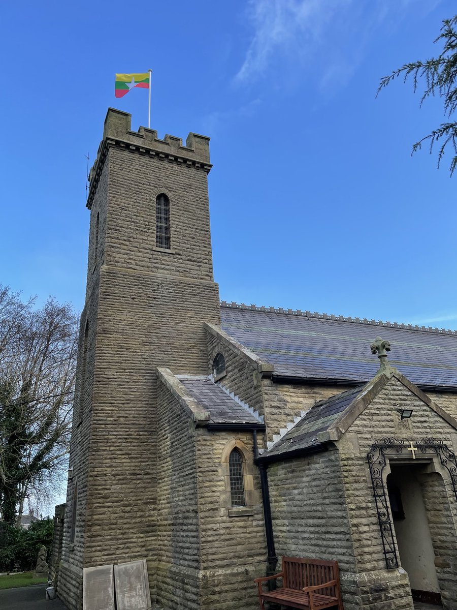 February 1st is 1 year since the military Coup in Myanmar. UK Royal Colleges are illuminating buildings in red to draw attention to 30 health workers killed and 286 arrested. My village church have raised a flag to remind all that pass of the Burmese peoples ongoing suffering.