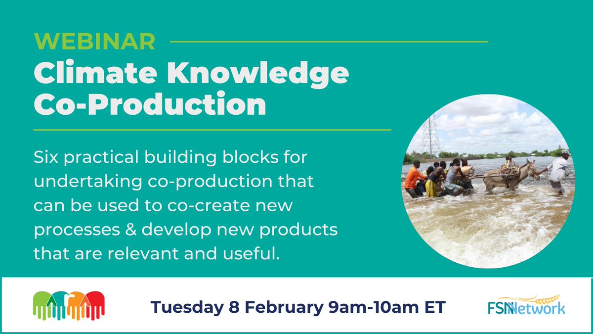 Learn 6 building blocks for effective co-production in #climate projects with our Suzanne Carter at this free webinar.👉🏽Happening Tuesday 8 Feb at 9am ET. Register here: bit.ly/3ujqK4x <a href="/SouthSouthNorth/">SouthSouthNorth</a> <a href="/future_climate/">Future Climate for Africa (FCFA)</a> #UKAidWISER