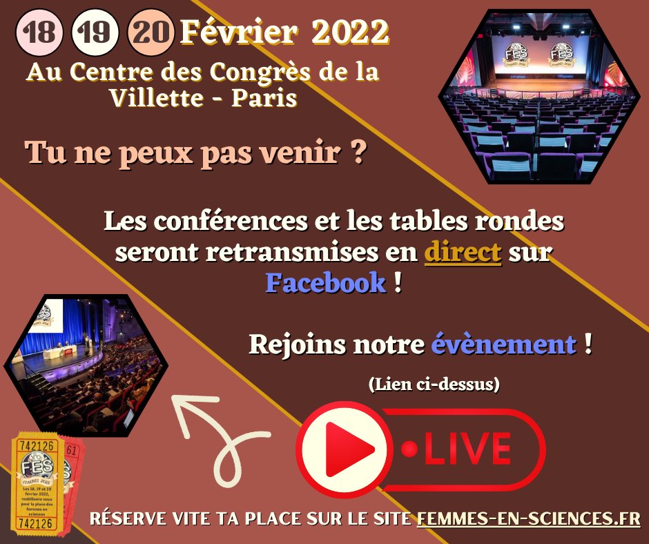 [Congrès Femmes En Sciences] 👩‍🔬 J-19

🎟️ Pour assister au premier Congrès Femmes En Sciences à la Villette, réserves vite ta place sur notre site 
femmes-en-sciences.fr/billeterie-du-… 🎟️ 
⚠️ Le congrès est entièrement gratuit mais sur réservation obligatoire ⚠️