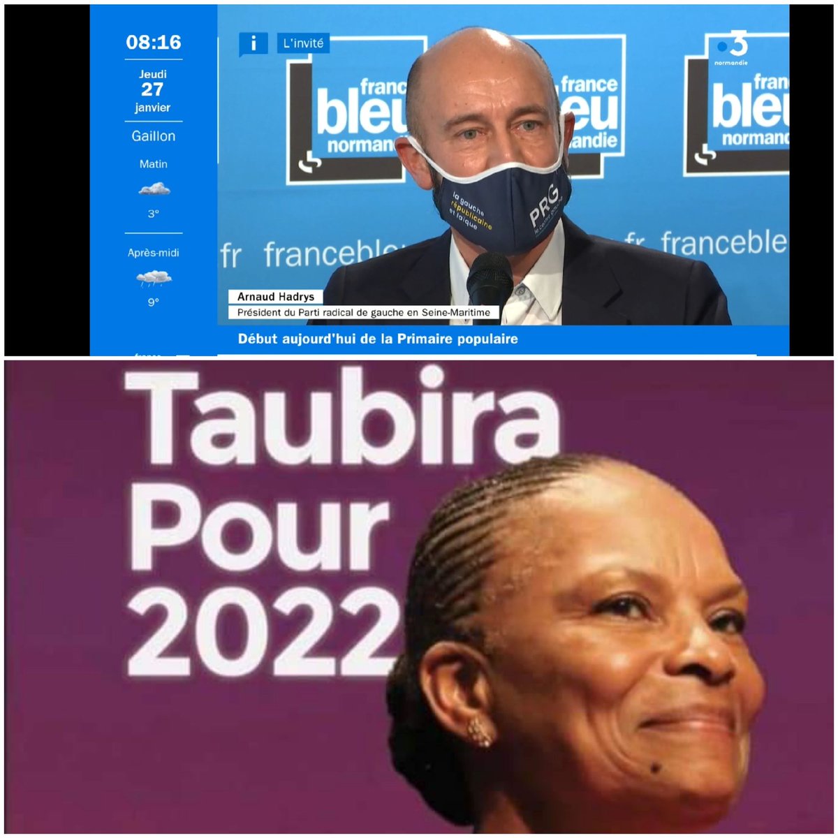 Retrouver la réaction du Président du Parti Radical de Gauche Seine-Maritime @ARNAUDHADRYS dans le journal de 12H & 19H sur @f3htenormandie pour évoquer les résultats de @PrimairePop & le soutien à la candidature de Christiane Taubira
#AvecTaubira
#JesoutiensTAUBIRA
#PRG