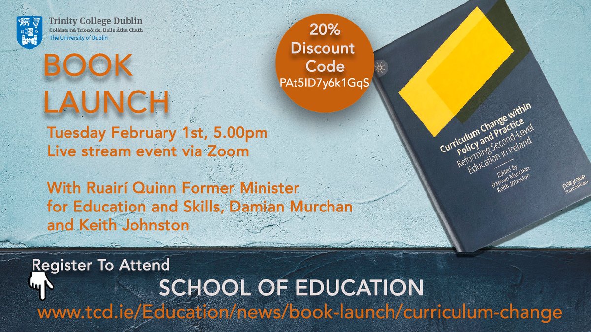 Really looking forward to this tomorrow, delighted to have our book on JC reforms launched by former Minister Ruairi Quinn, still time to register:details at Bit.ly/3ArL0Sk register at Bit.ly/3GZiD0e  <a href="/SchoolofEdTCD/">School of Education</a> <a href="/TCDDublin/">Trinity College Dublin</a> <a href="/Palgrave/">Palgrave Macmillan</a> <a href="/damianmurchan/">Damian Murchan</a> <a href="/anndeibh/">Ann Devitt</a>