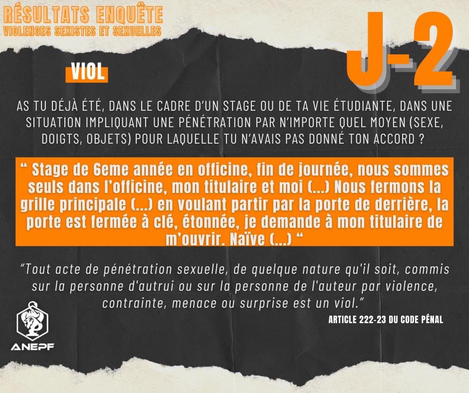 Pharma_ANEPF's tweet photo. #ÉtudionsSansAgressions | 🗣 Résultats enquête VSS

Qu’il s’agisse d’une tentative ou d’un viol, la sanction #pénale reste la même. C’est un #crime sévèrement puni par la loi ❌

Rendez-vous le 2️⃣ février pour l’annonce des résultats 🗯

⏳ J-2 ⌛️ https://t.co/QJjCLuGt2e