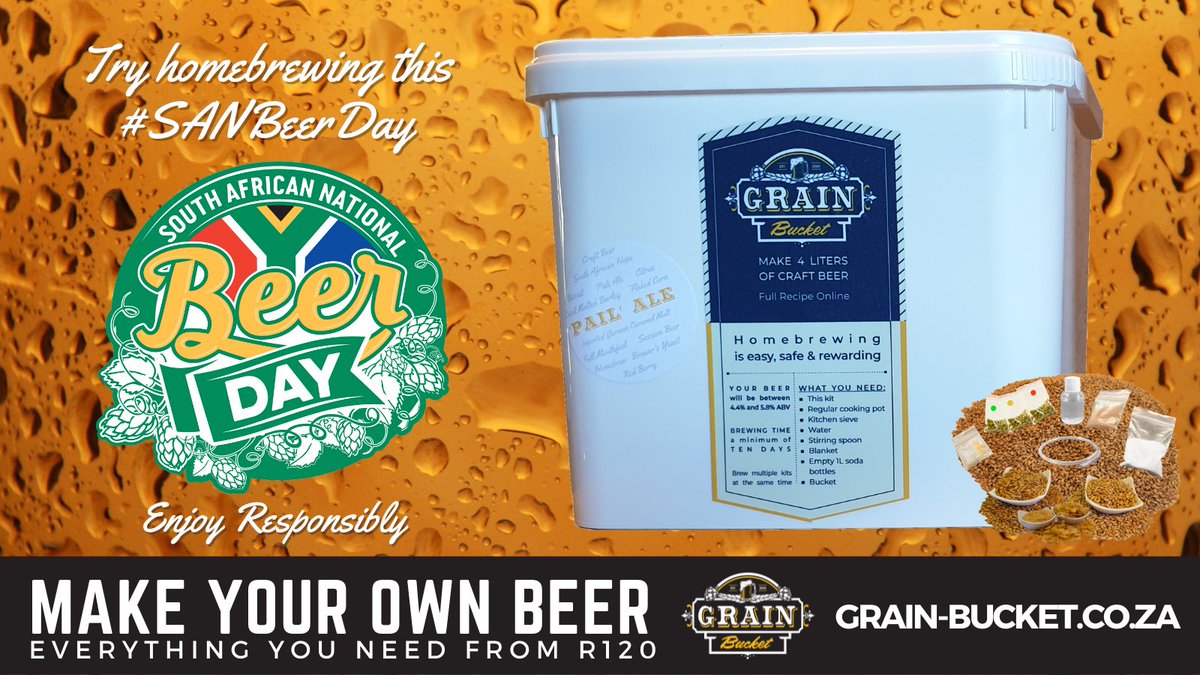 Want to get started in homebrewing? Check out <a href="/GrainBucketBeer/">Grain Bucket</a>. Their kits have everything you'll need to make a mini batch of beer at home. PLUS, just for #SANBeerDay, you get R40 off your purchase when you use the code SAN-BEER-2022 on their website grain-bucket.co.za