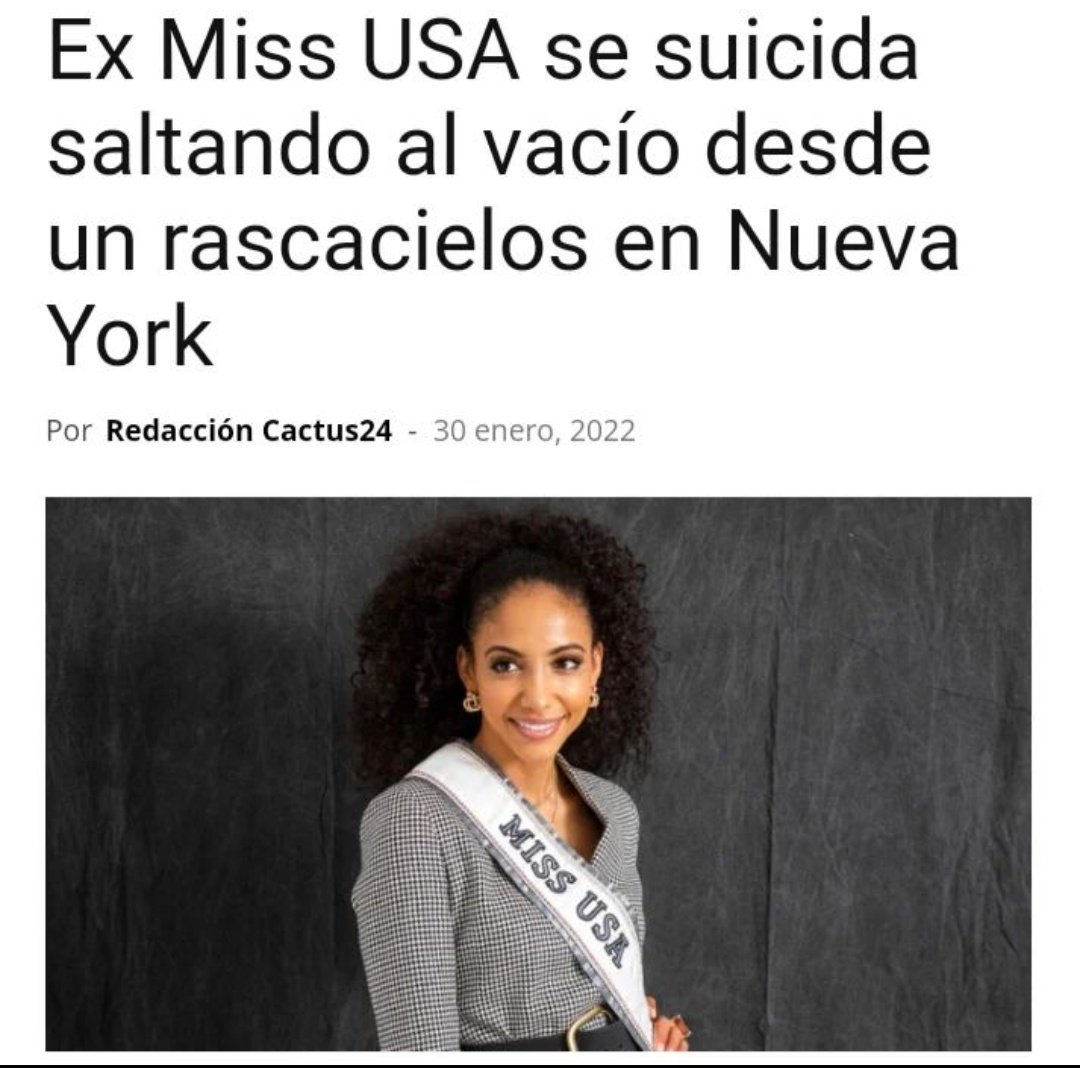 FreitesSophia's tweet photo. Así comenzamos la semana, con noticias q rompen el alma!

La Miss Usa 2019 perdió la vida de forma trágica al saltar desde un rascacielos en la ciudad de Nueva York este domingo 30Ene. 🖤☹️🕊️

#JuegosNacionales2022
@Javivicordero1 
@Frankvzla27 
@tongorocho 
@Esther6013 
@esth https://t.co/XufldZQ2Hh