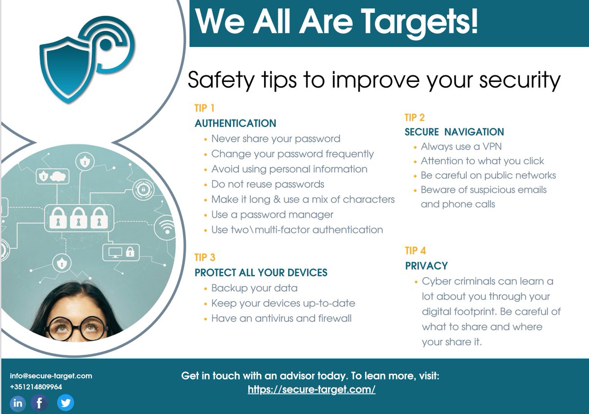 SecureTarget's tweet photo. Check out some of our tips to improve your overall security.

https://t.co/WeTiMVb0JY https://t.co/d9Q6BWxzik