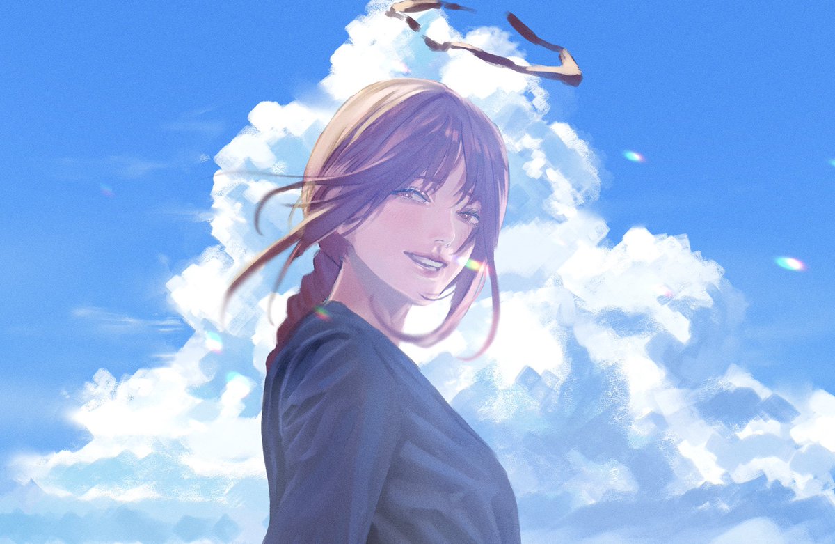 makima (chainsaw man) 1girl sky solo cloud smile braid braided ponytail  illustration images