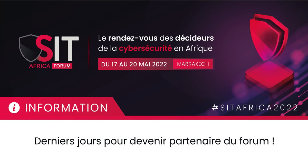 🚨 #Editeurs, #opérateurs et #constructeurs de solutions #cyber : derniers jours pour devenir 𝑷𝒂𝒓𝒕𝒆𝒏𝒂𝒊𝒓𝒆 𝑶𝒇𝒇𝒊𝒄𝒊𝒆𝒍 du #SITafrica2022 !

⬇ Pour nous rejoindre, c'est par ici ⬇
sit.africa/devenir-parten…