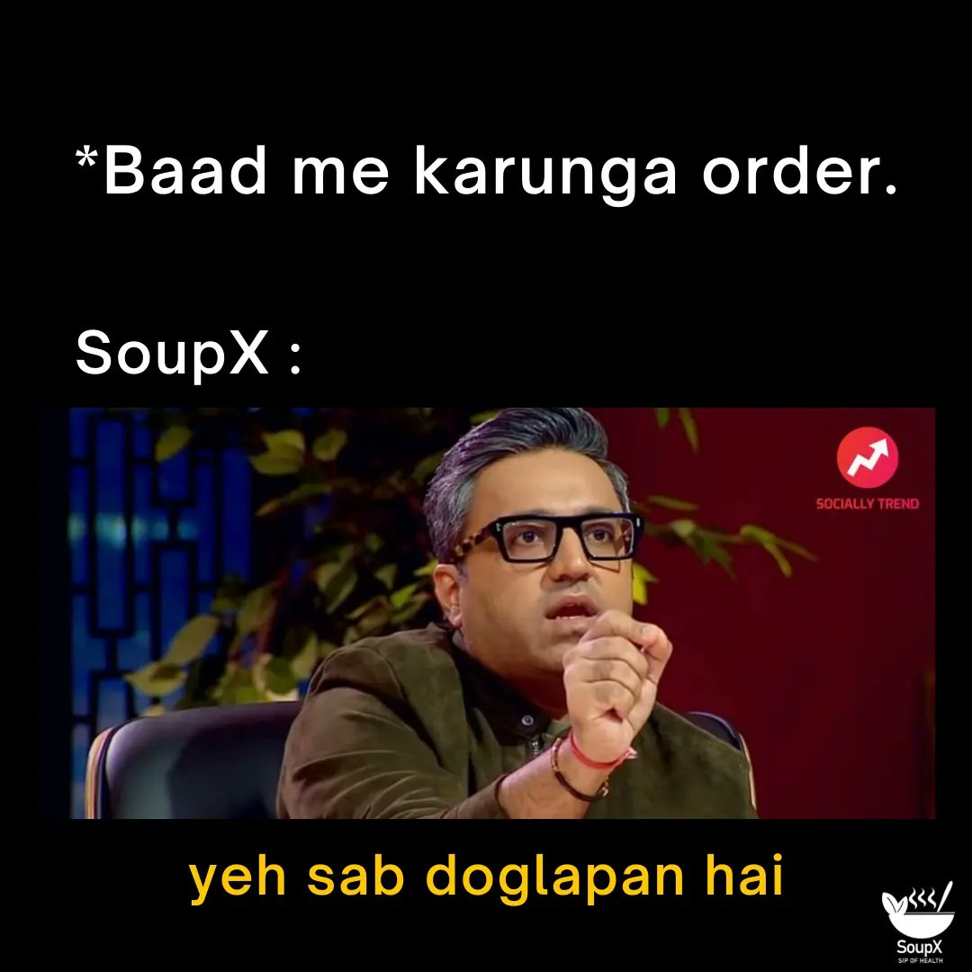 soupxIndia's tweet photo. Say yes to healthy soups and Goodbye to unhealthy body….

Tag a healthy friend you know in comment who always say
no to unhealthy food 

#sharktankindia #sharktank #sharktankindiamemes
#sharktankmemes #sharktankstartup #startup
#startupindia #makeinindia #narendramodi
#Memes https://t.co/B8HoUSNqTO