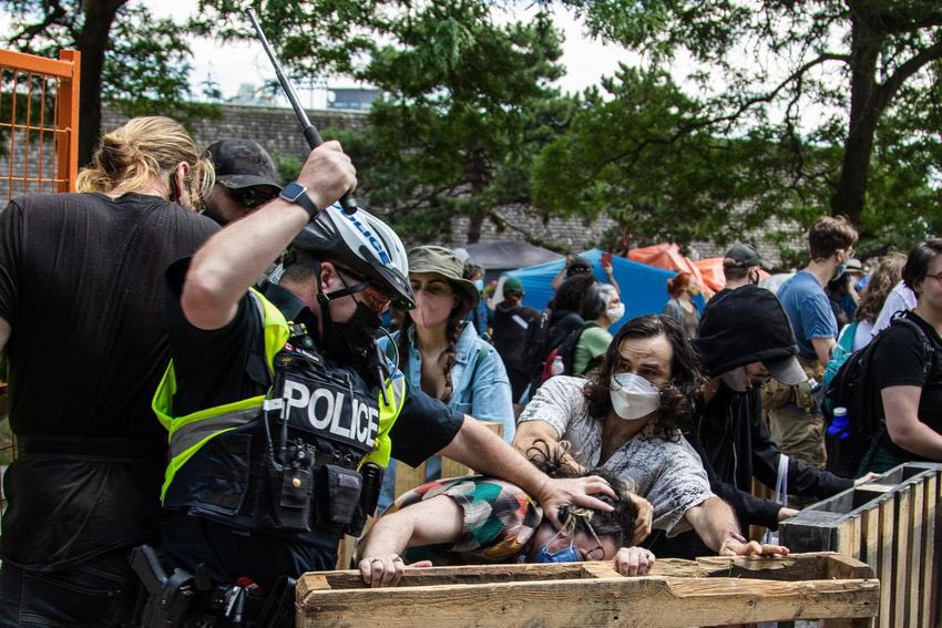 cadenceweapon's tweet image. When we march for Black lives, we get vilified in the press

When we protect Indigenous land, journalists and community members are arrested

When we protest encampment clearings, the state opens up the war chest, unleashing a tactical military response
