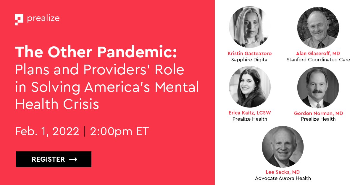 PrealizeHealth's tweet photo. Last call to register for our panel discussion, “The Other Pandemic: Plans and Providers' Role in Solving America’s Mental Health Crisis”. Sign up today to learn how your organization can identify and address the #mentalhealth needs of those most at risk. https://t.co/PebEKfi0FL https://t.co/yJ85tTqKQm