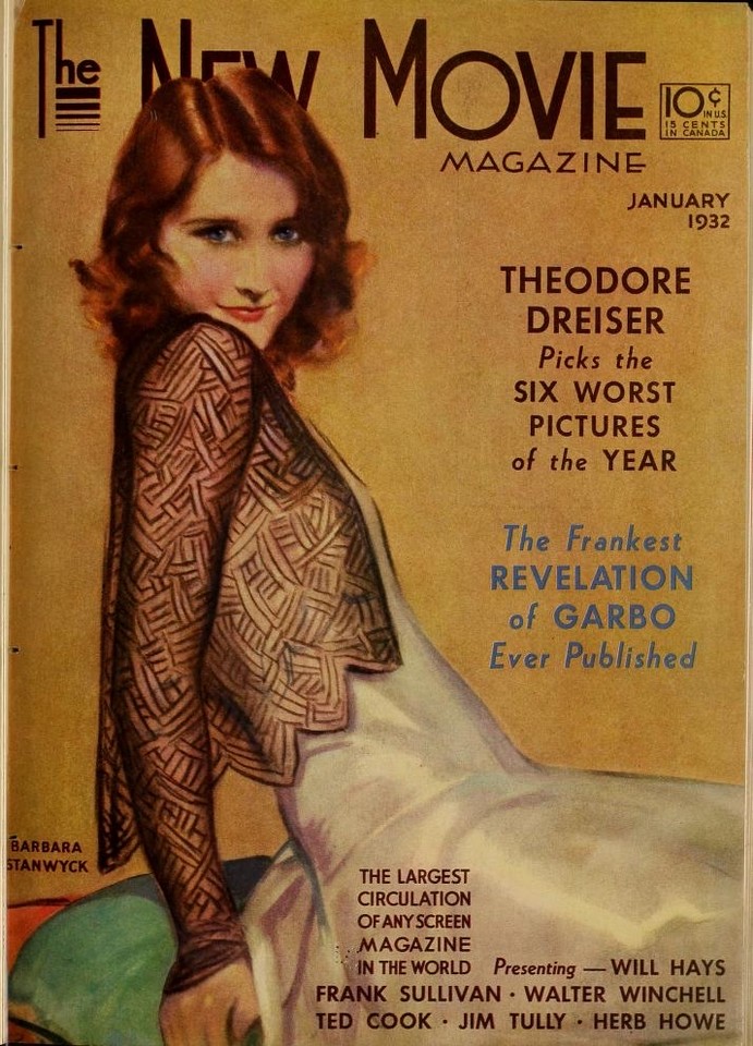 Barbara Stanwyck on the cover of The New Movie Magazine, January 1932