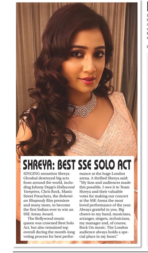 Shreya Ghoshal Is the First Indian Artist To win the @ssearena Live Awards among the world Celibrities. And Her way of Thanking The #SGFamily is just everything ❤️✨