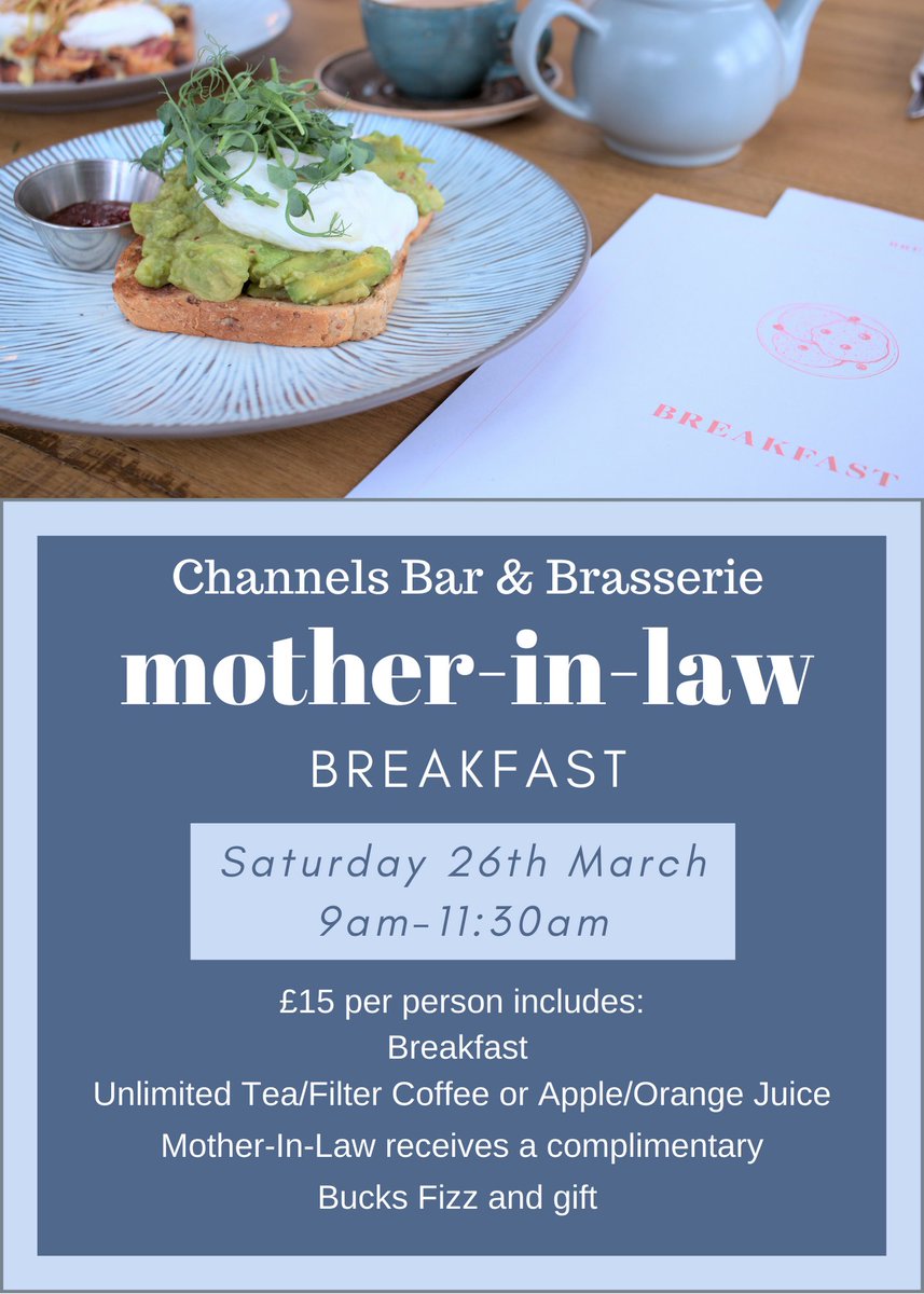 ChannelsCE's tweet image. Treat Mum this Mother's Day weekend!
Book a table for Mother's Day Lunch or Mother-In-Law Breakfast! To view our menus or to book your table, head to our website:
channelsestate.co.uk 
*Tables of 8 or more on Mother's Day will be dining between 2-3:30pm in our Essex Barn!