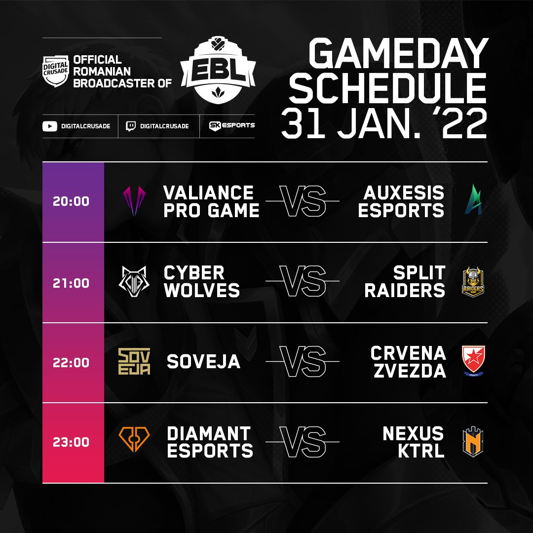 digital_crusade's tweet photo. See you at 20:00 for @FortunaEsports 👀
 
20:00 @RealValiance vs @AuxesisEsports 
21:00 @cyberwolves_si vs @SplitRaiders 
22:00 @SOVEJA_ vs @czvesports 
23:00 @EsportsDiamant vs @NexusGamingRo @wektrl 

https://t.co/Ggsumm4Kjc
https://t.co/lIFRTYCdVb https://t.co/kptKuP95B8