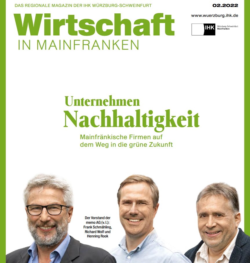 In der neuen #wirtschaftinmainfranken befassen wir uns mit dem Megatrend #Nachhaltigkeit. Unter anderem im Porträt: Die <a href="/memoAG_news/">memo AG</a>, bei der Nachhaltigkeit Teil der Unternehmens-DNA ist. Außerdem befassen wir uns mit der EU-#Taxonomie.  

wim.wuerzburg.ihk.de/de/profiles/95…