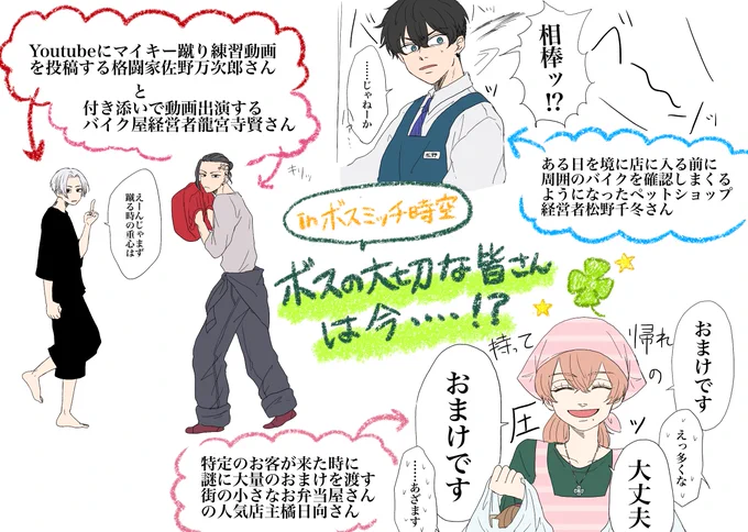 【捏造】それいけ‼️BOSSミッチ🎍‼️
 〜番外 ボスの大切な皆さんの巻〜
※🎍が梵TENボスのパラレル捏造
※タケヒナ、マイ武、フユ武、武愛され風味注意
※職業捏造モブ多数全て幻覚
※本当になんでも許せる人向け
※閲覧自己責任でお願いします 
