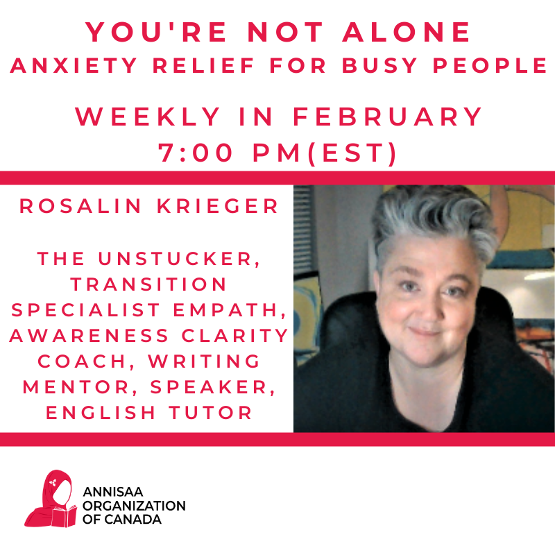 ANNISAAORG's tweet photo. 📢 YOU’RE NOT ALONE w/ Rosalin Krieger wkly on MON &amp; WED at 7 PM (EST)

Many of us experience #anxiety during this #pandemic. This support grp will teach us how to patiently engage better, fear it less, without shame.

➡️https://t.co/MNaLeLHaqf 

#annisaaorg #mentalhealthmatters https://t.co/jtTX0oEFKn