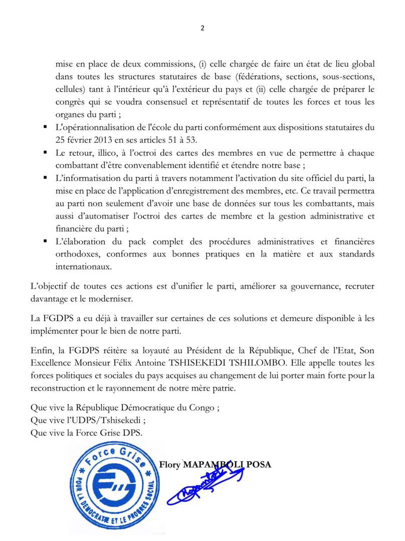 FG_dps's tweet photo. Communiqué de presse de la FORCE GRISE sur la réorganisation du Parti UDPS/TSHISEKEDI.
La Force Grise prend acte du nouveau dispositif de gestion et appelle toutes les forces du Parti à la consolidation de l’unité de ce dernier et le renforcement de son organisation. https://t.co/GuQND4aj3x