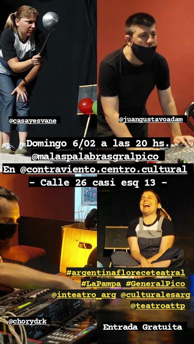 casayes_vane's tweet photo. Continuamos con #ArgentinaFloreceTeatral. Ya estuvimos en #IntAlvear #GralPico #StaRosa... Este Domingo volvemos a #GralPico. Entrada Gratuita. #Elteatrohacebien #ApoyemosElteatroPampeano https://t.co/o1rTBWvYIP
