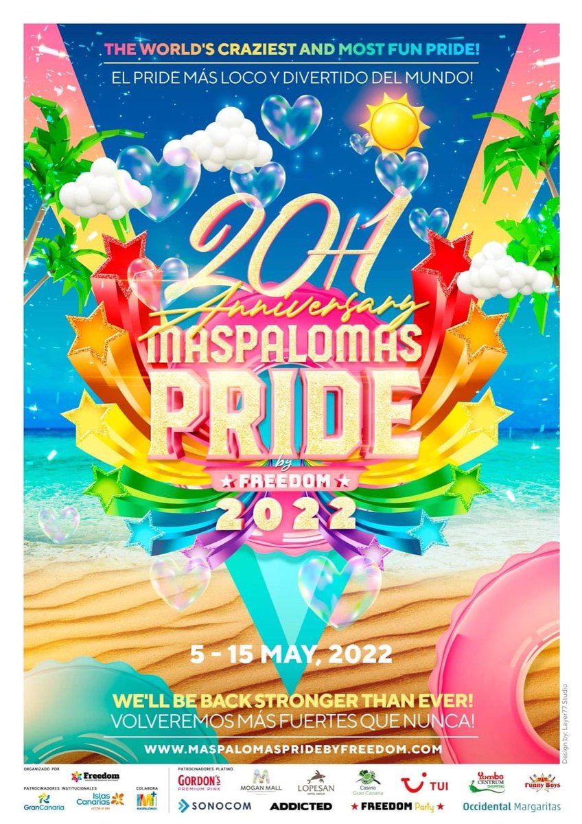 DjIvanPequeno's tweet photo. 🏳️‍🌈 @MaspaPride by @FreedomLGBT 2022 20th ANNIVERSARY 5 - 15 MAY
El Pride más loco y divertido del mundo vuelve! Reserva ya tus vacaciones y ven a disfrutar de las mejores fiestas y los espectáculos + divertidos en el destino LGTBI número 1 de Europa: Maspalomas
#MaspalomasPride https://t.co/BHMmlbWE1q