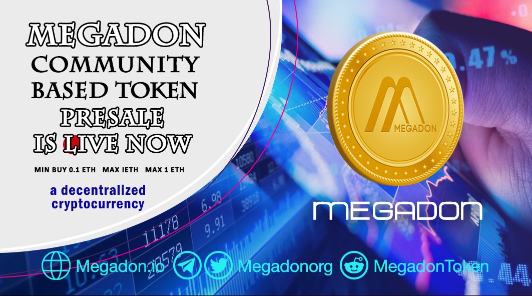 ⚜️MEGADON is designed to be a Community-Based smart contract &amp; cryptocurrency platform, decentralizing global trade and transport.
⚜️Smart Contract : 0x3c649e4b1969b93688e5154899b435eabb486317 
#nft #ico #btc #eth #giveaway #nftart #presale