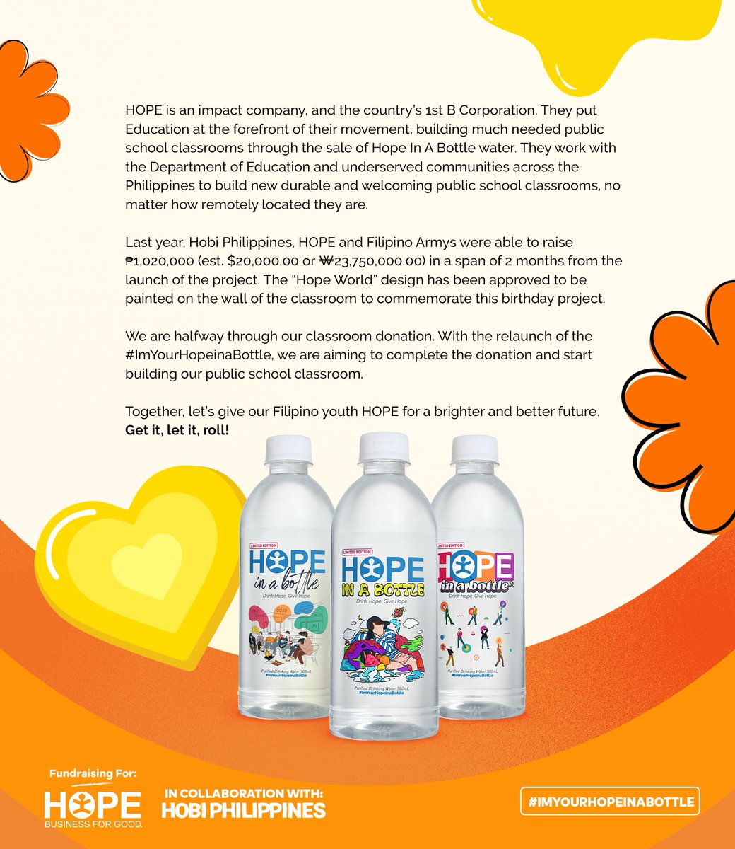 HobiPhilippines's tweet image. HOPE Classroom: Hope On The Wall ✨

In celebration of BTS J-Hope’s birthday, we’re dedicating a wall for the Hope World design art— for us to always remember to share our light and make the world a bit brighter 💫

DRINK HOPE, GIVE HOPE🌈💜#ImYourHOPEinaBottle 💦