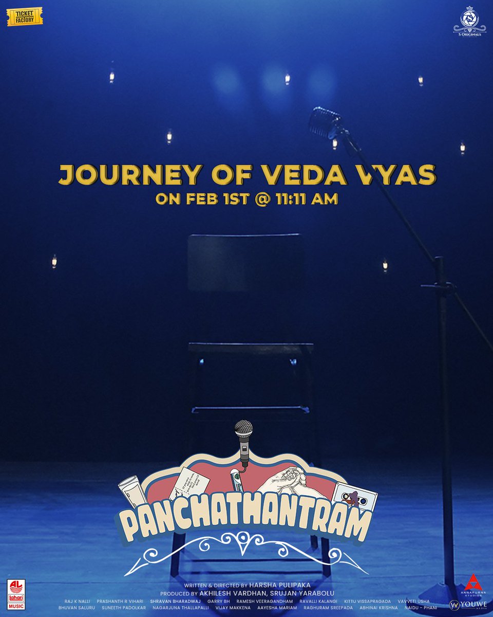 Get ready as the clock ticks 11:11 am tomorrow to witness the beautiful #JourneyOfVyas from #Panchathantram 🎙️

<a href="/Ticket_Factory/">Ticket Factory</a> <a href="/SOriginals1/">S Originals</a>  <a href="/Harsha_Pulipaka/">Harsha Pulipaka</a> <a href="/AkhileshTF/">Akhilesh Vardhan</a> @nooble451 <a href="/amrajknalli/">raj</a> <a href="/prashanthvihari/">Prashanth R Vihari</a> #ShravanBharadwaj <a href="/Garrybh88/">Garry</a> <a href="/VavvetiUsha/">Usha Vavveti✨</a> <a href="/LahariMusic/">Lahari Music</a>