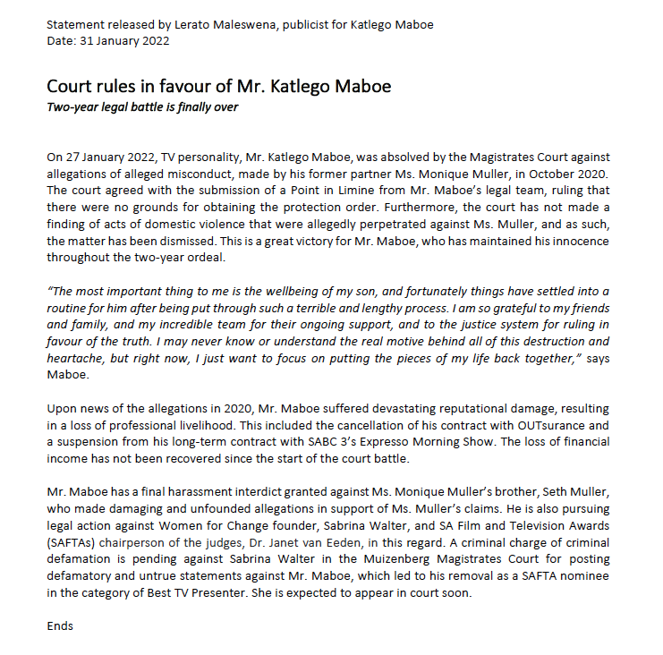 Statement for immediate release: