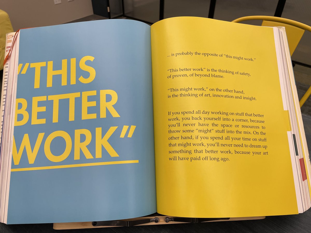 Good Morning! Sharing from Seth Godin’s book This Might Work! Reminds me that entrepreneurship is about taking action, learning and building…if action and reflection are your general habits I believe you will learn and build so much faster than toiling over what “better work”.