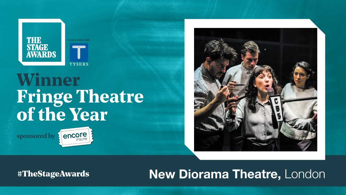 TheStage's tweet photo. Congratulations to the New Diorama Theatre in London! 

Winner of Fringe Theatre of the Year, sponsored by https://t.co/OTTYJ03Tst at #TheStageAwards in association with Tysers Insurance Brokers. 

@TysersEnt  
@newdiorama
@mrdavebyrne
@BritishLandPLC
@spitlip https://t.co/HEzM9pf6Te