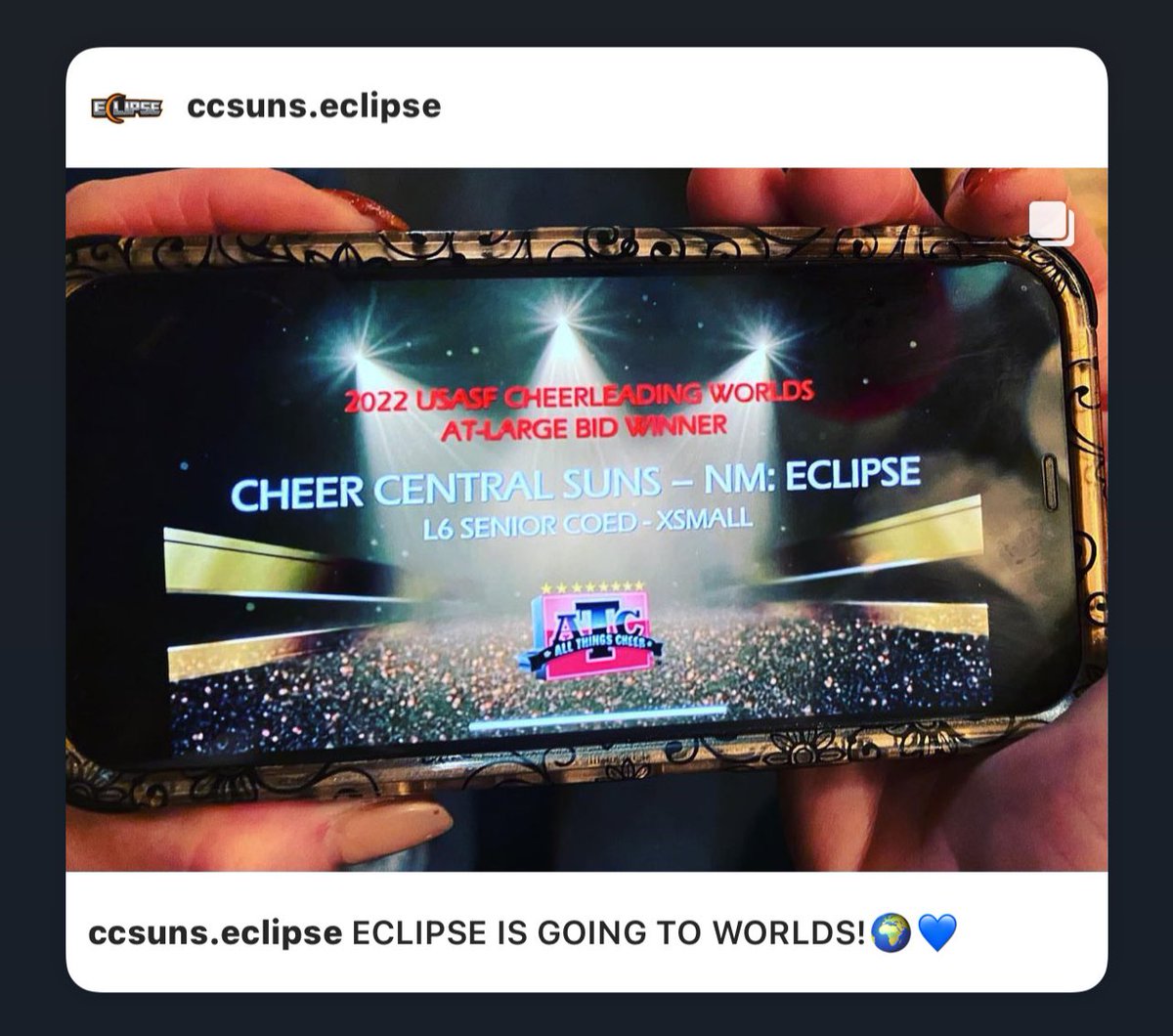 ccseclipse's tweet photo. WE ARE GOING TO WORLDS!!🌎🧡 Had an amazing weekend at the ATC competition in Bellevue WA! Leaving with a AT-LARGE BID TO THE CHEERLEADING WORLDS! https://t.co/glaYejj6ti