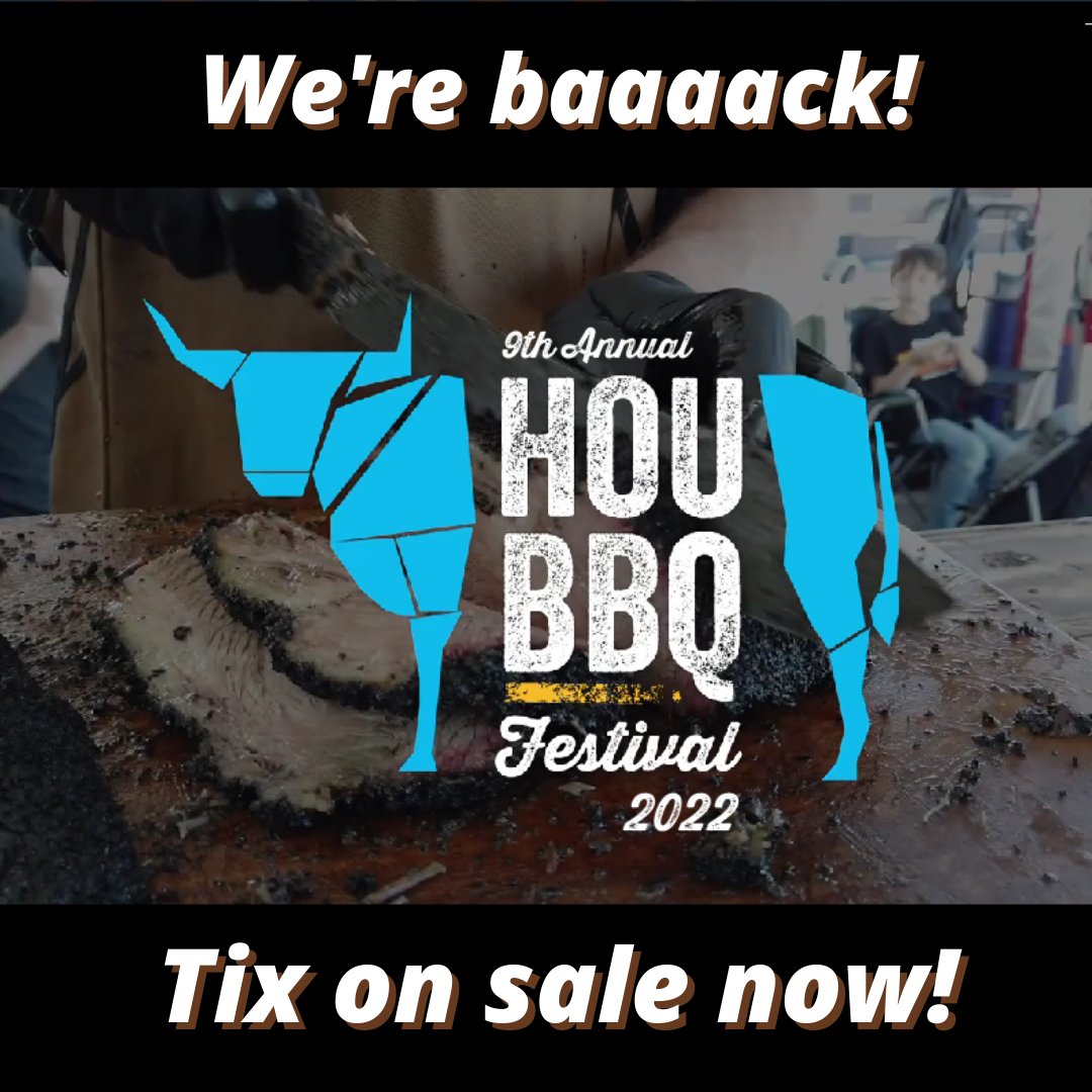 We're baaaack! The 2022 Houston Barbecue Festival happens Sunday, April 3rd at the Humble Civic Center. Tix on sale now! Pre-sale discount available for a limited time! Get'em while they last! houbbq2022.eventbrite.com #houbbq