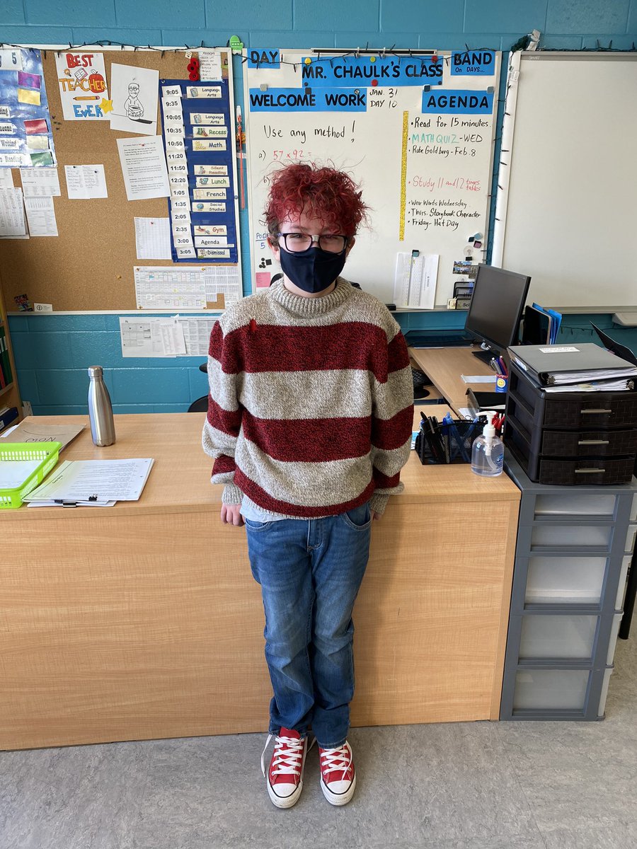 We are wearing red today to celebrate “Drop Everything and Read” day! Daniel did it up! <a href="/NLESDCA/">NLESD</a> <a href="/JuniperRidgeNL/">Juniper Ridge Int</a>