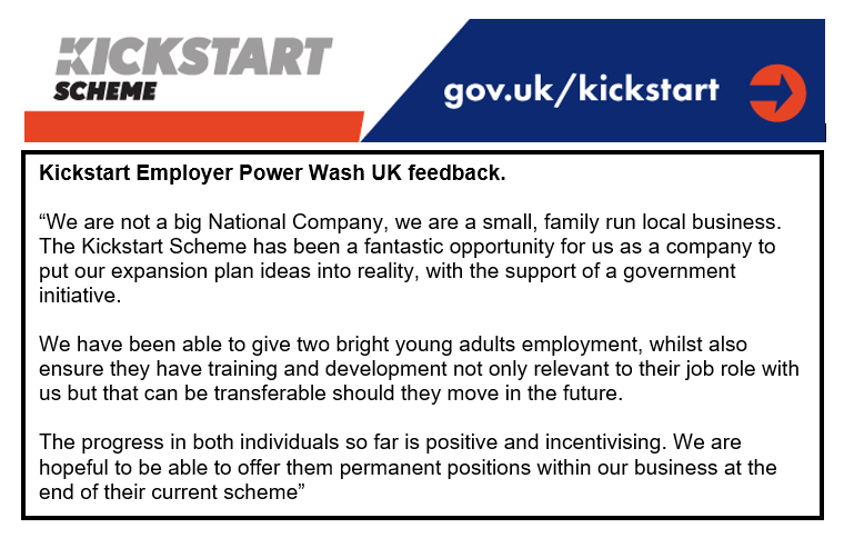 TimHaworthDWP's tweet photo. Great to hear the positive feedback from #Kickstart Employer @PowerwashUK on how the #KickstartScheme has worked for them! π
#GMKickstart https://t.co/X1XdFmoYwP