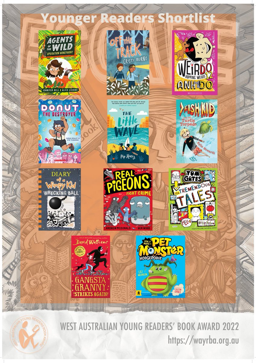 WAYRBA's tweet photo. WA Young Readers' Book Award 2022
Younger Readers' Shortlist https://t.co/16zEfTdJZg