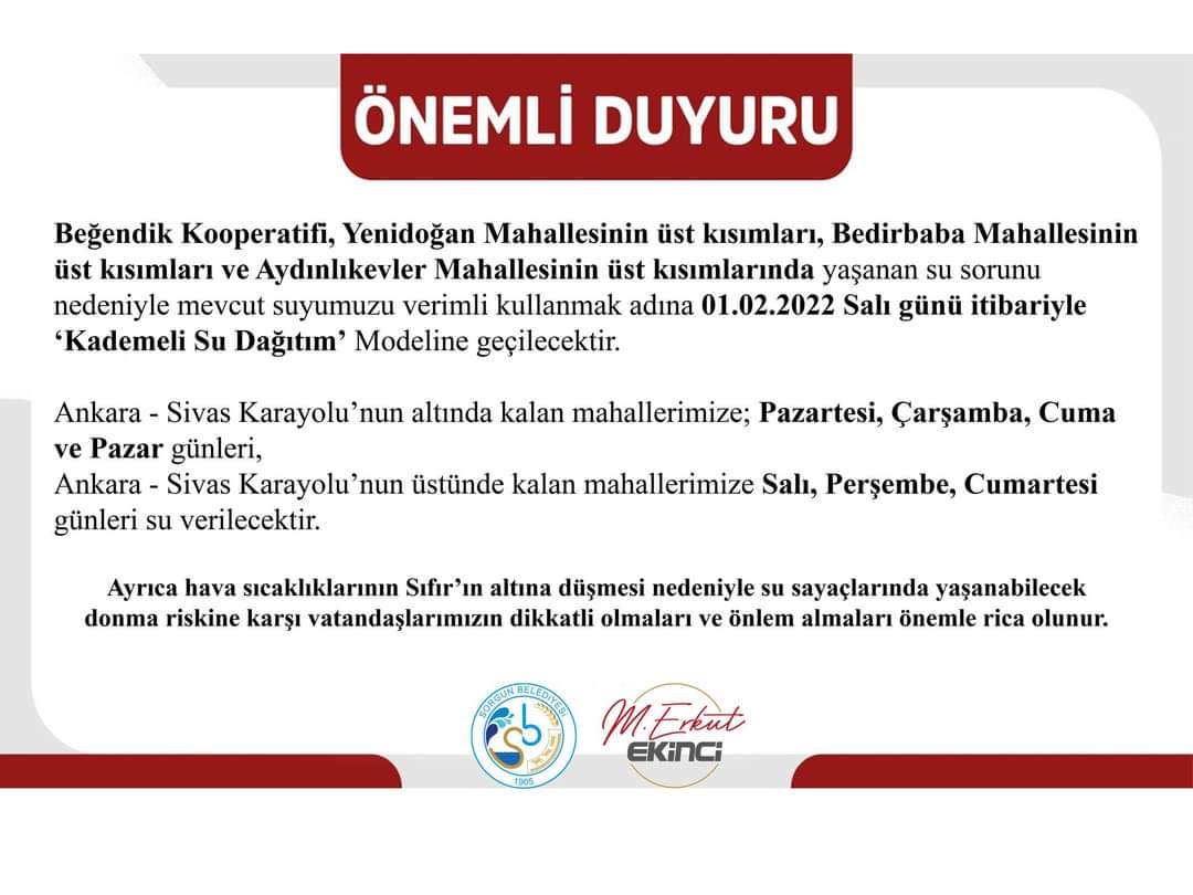 SorgunBelediye2's tweet image. Önemli Duyuru!
#kademeli #su #dağıtım #modeli #kar #kış #sorgun #yozgat