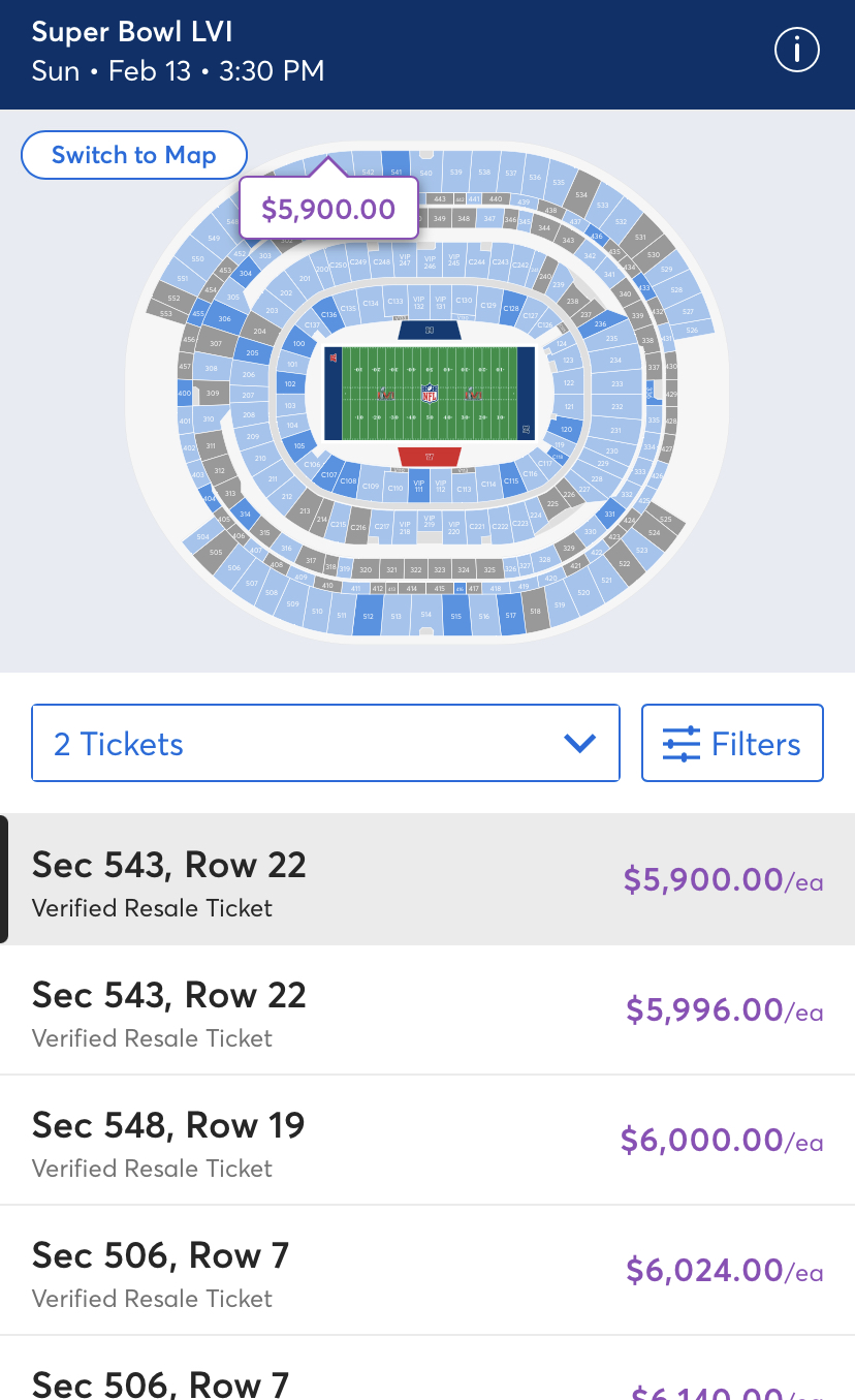 Super bowl cheap 2022 tickets