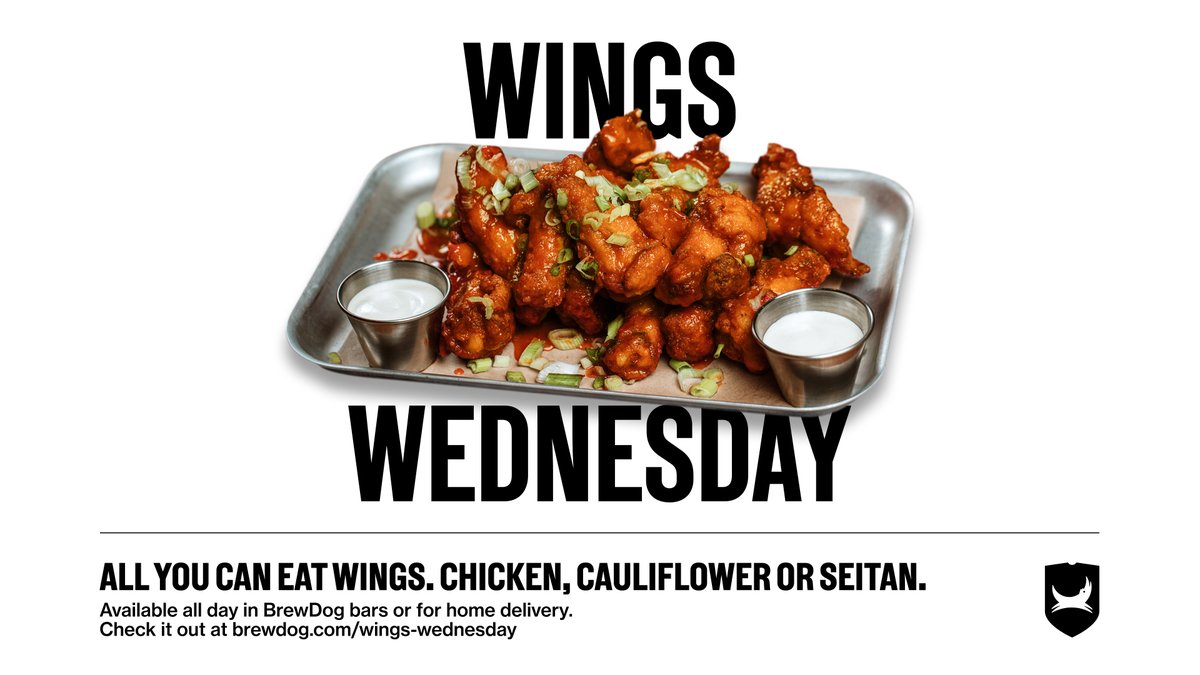 WINGS WEDNESDAY!
The deal that will never end ❤️
Unlimited wings every Wednesday! Booking is required so if you missed out this week get your booking in early! 😱
brewdog.com/uk/bars/global…