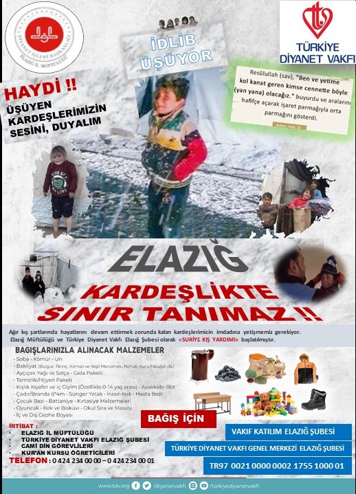 PaluMuftuluk's tweet photo. Elazığ İl Müftülüğü ve Türkiye Diyanet Vakfı Elazığ Şubesi de “Suriye İçin Kış Yardımı” kampanyası başlattı. https://t.co/NUrxuMVyTP