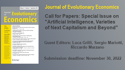 Call for Papers! Journal of Evolutionary Economics is accepting submissions for their Special Issue "Artificial Intelligence, Varieties of Next Capitalism and Beyond".
Submission deadline: November 30th 2022
Find out more here: springer.com/journal/191/up…
#AI #EconTwitter