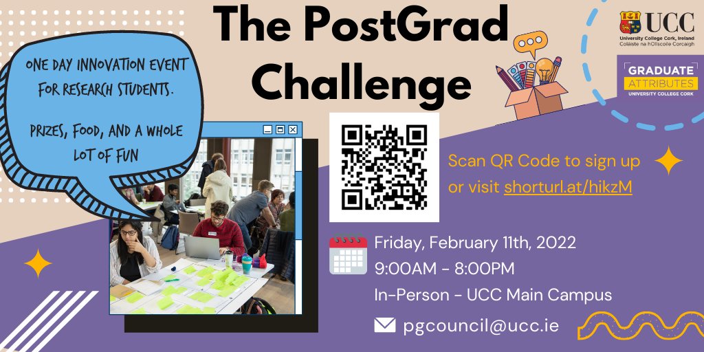 uccphdchats's tweet photo. Research Students time to take on the Challenge w/ @UCC @UCCGrAttributes ! Friday February 11th๐๏ธSave the Date!
Register now: https://t.co/RgY0LS8Jzd
#IGNITEUCC #UCCLibrary #UccSkills https://t.co/Bx3G8NdnKd