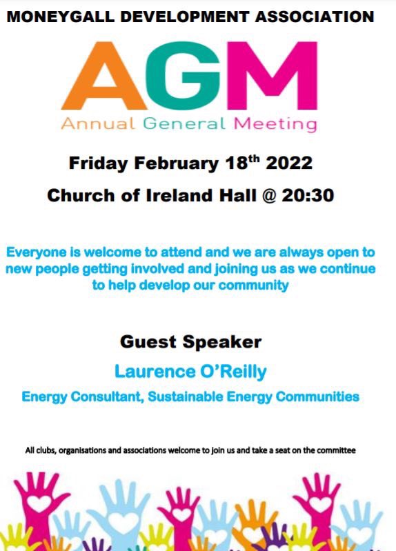 📆𝐒𝐀𝐕𝐄 𝐓𝐇𝐄 𝐃𝐀𝐓𝐄📆
Moneygall Development Association AGM takes place on Feb 18th at 20:30 in COI Hall, Moneygall.