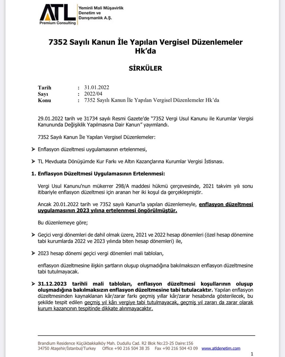 AtlYMM's tweet photo. 7352 Sayılı Kanun İle Yapılan Vergisel Düzenlemeler Hk’da sirkülerimiz web sitemizde yayımlanmıştır. 

https://t.co/ilzs8jtMwz

#enflasyon #döviz #dolar #euro #sterlin #kur #koruma #ekonomi #kurumlarvergisi #muhasebe #denetim #danışmanlık #smmm #ymm

ATL: #Audit #Tax #Legal https://t.co/fYplKOtHs3